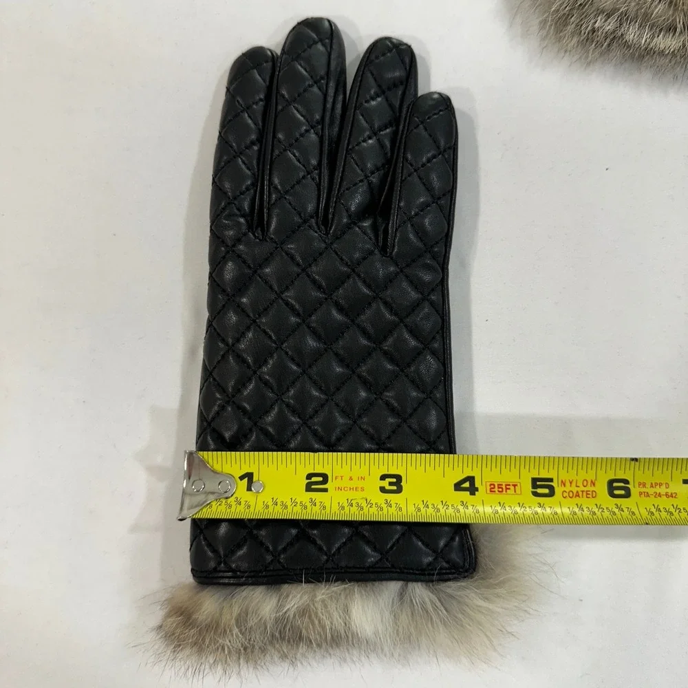 Quilted Leather Gloves Women One Size Black Fur Trim | Mob Wife Chic